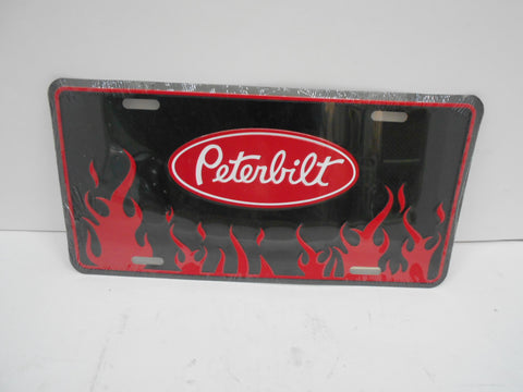 PETERBILT LICENSE PLATE-BLACK/RED FLAMES